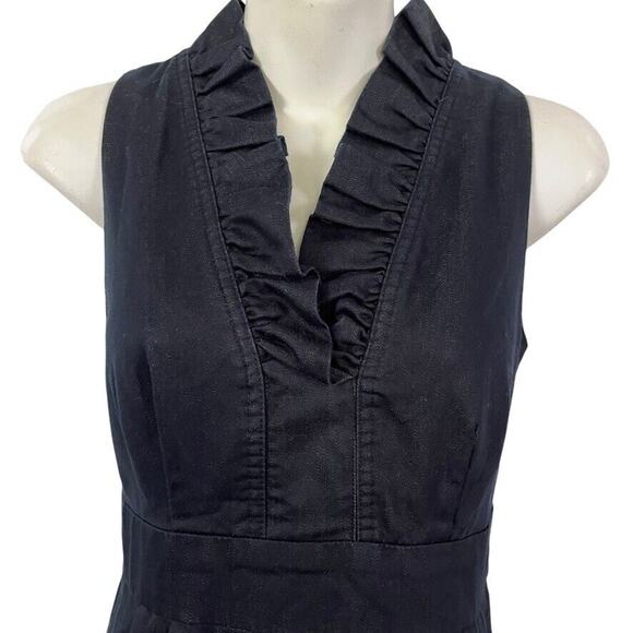 London Times Denim Cotton Stretch V-Neck Sheath Sleeveless Pleated Dress sz 8 - Picture 7 of 16